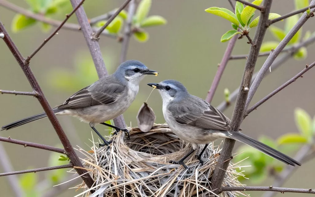 northern mockingbird pair near nest