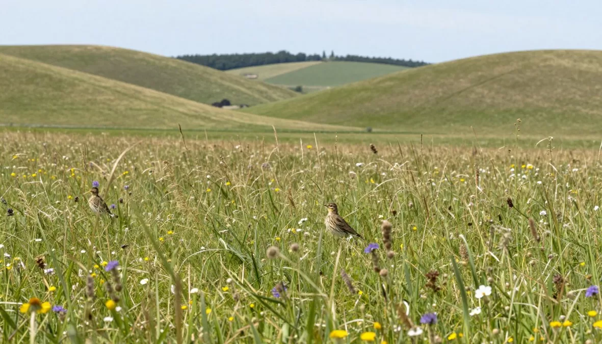 skylark grassland habitat with wildflowers