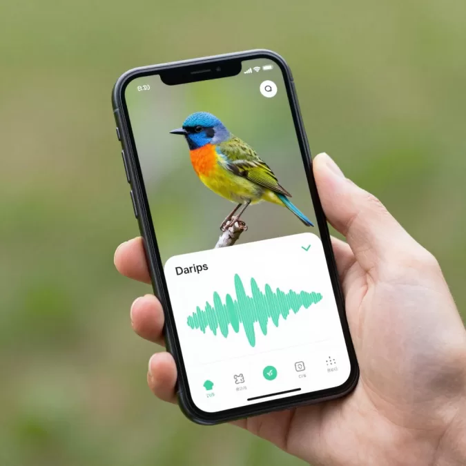 smartphone with bird song identification app