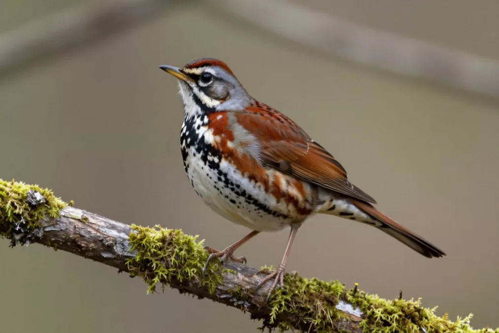 wood thrush bird with spotted breast in forest setting