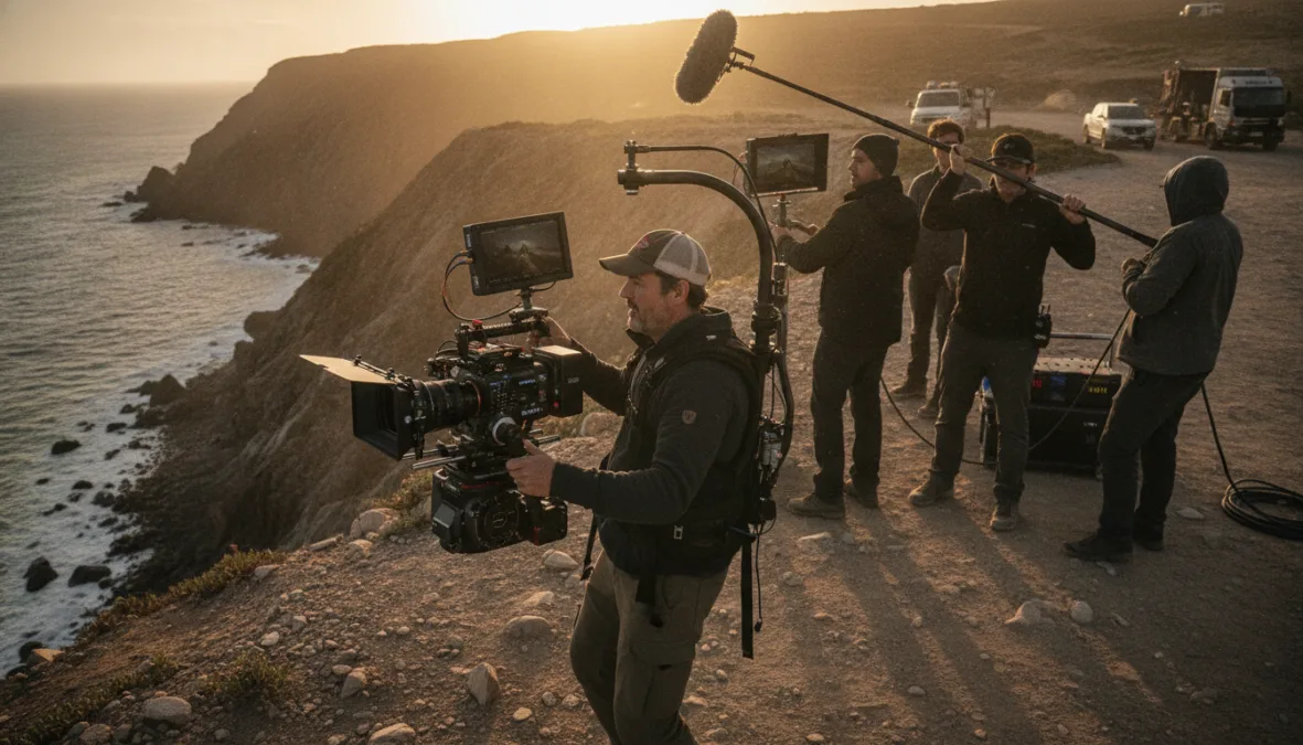 Advanced film camera setup on movie location