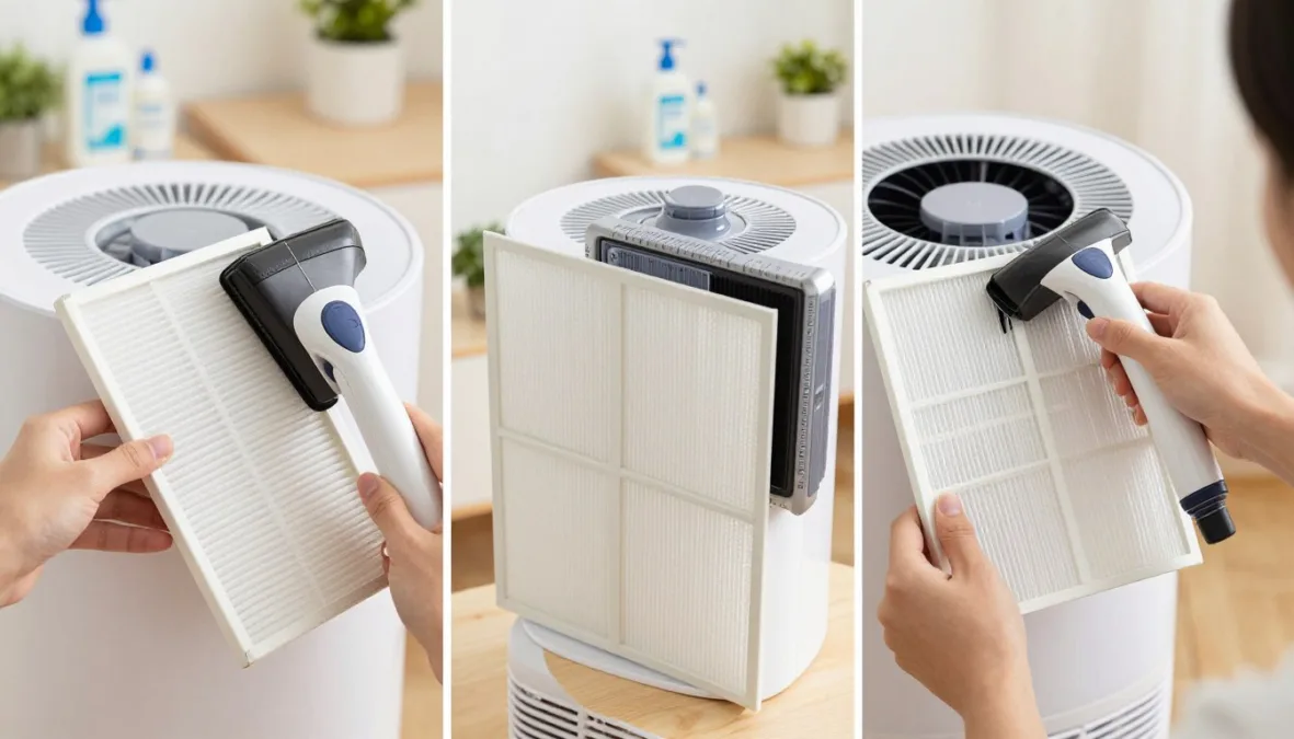 Air purifier maintenance routine demonstration