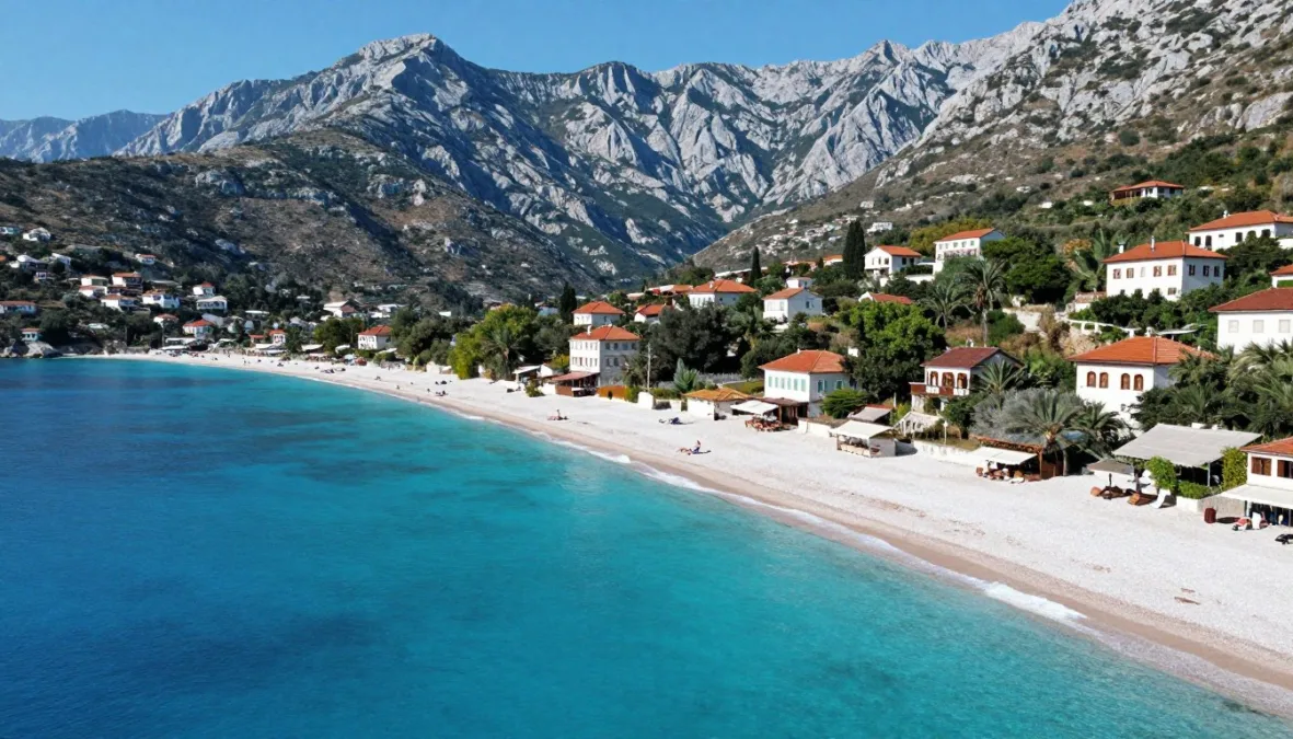 Albanian Riviera coastline with turquoise waters and mountains