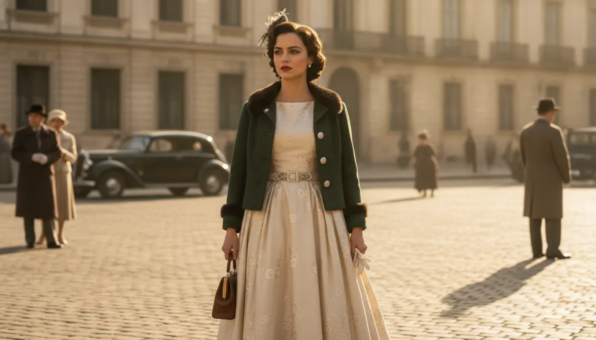 Ana de Armas in period film costume with cinematic lighting
