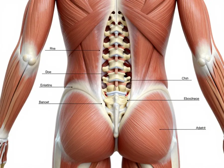 Anatomical illustration of lower back muscles and spine