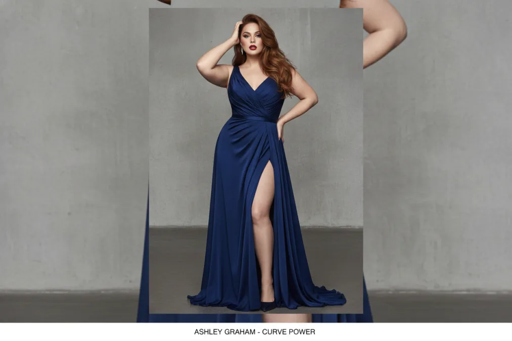 Ashley Graham curve supermodel in elegant fashion photography