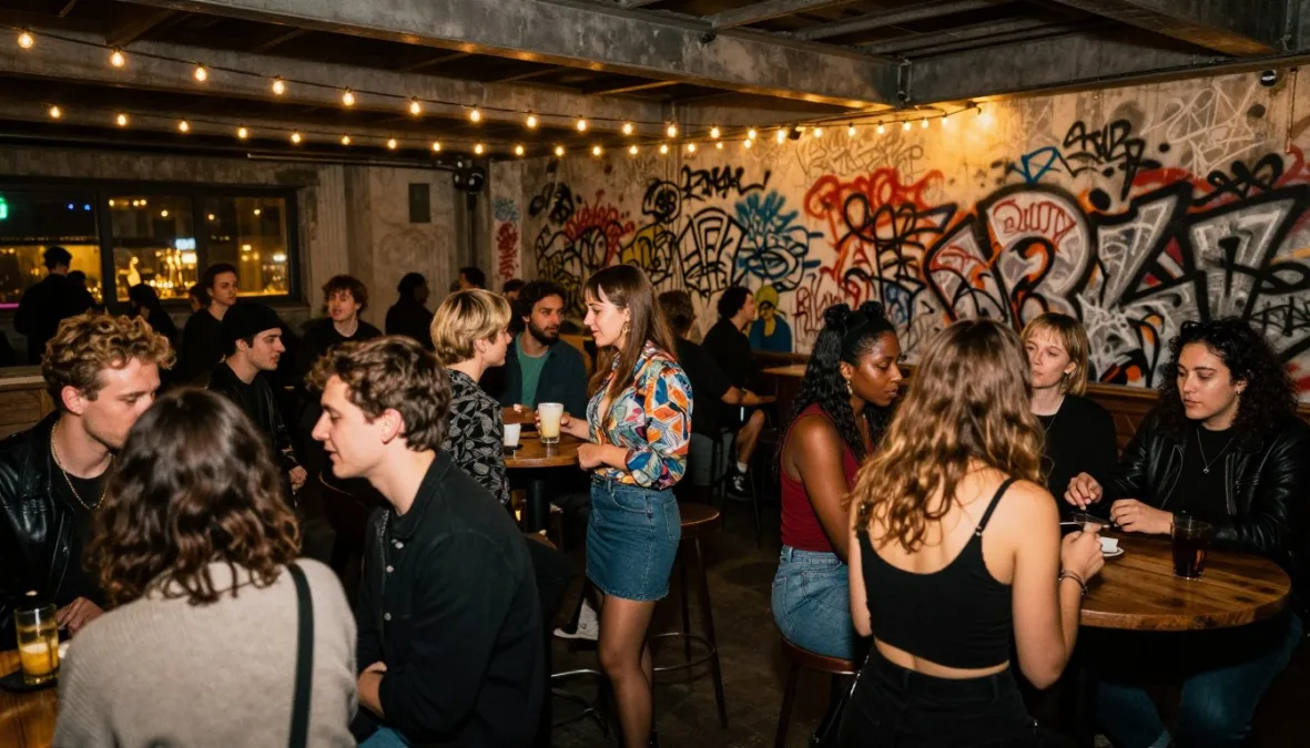 Berlin creative nightlife scene with singles at underground club