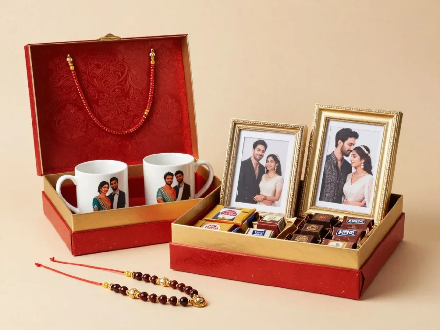 Bhaiya bhabhi rakhi set with dual rakhis and couple gifts