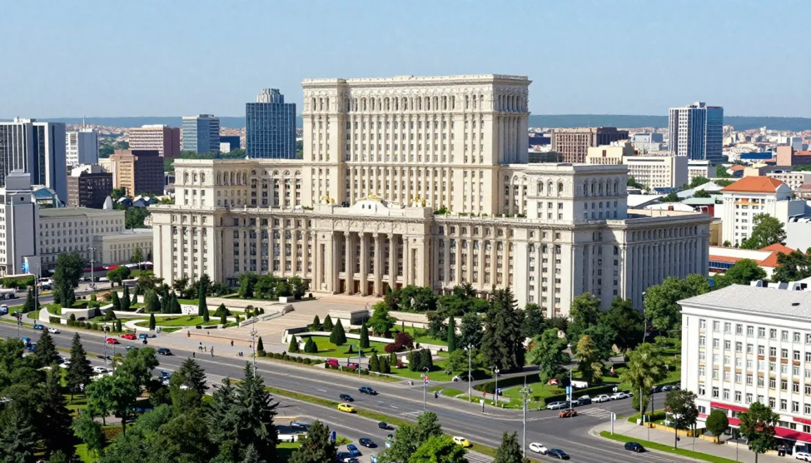 Bucharest Romania cityscape showing blend of historic and modern architecture
