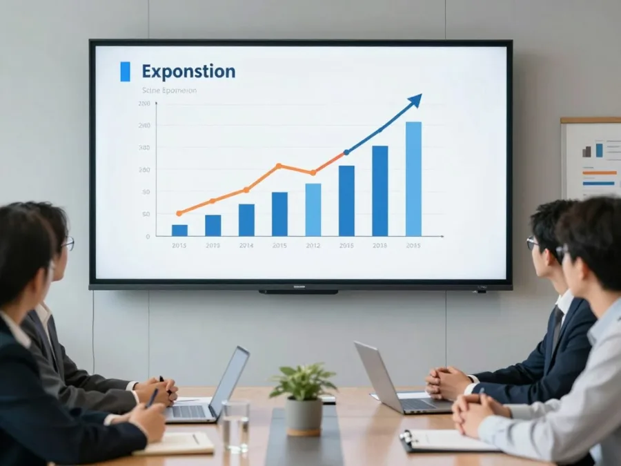 Business growth chart showing revenue increase and expansion metrics