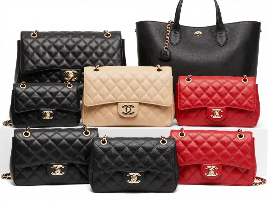 Chanel Classic Flap bags in various sizes and colors
