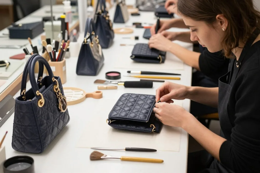 Christian Dior atelier showing bag construction process