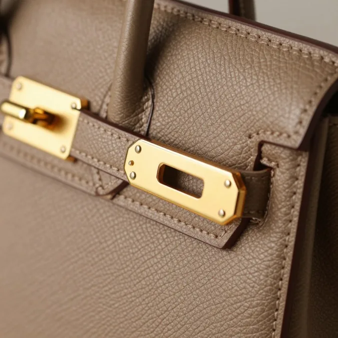 Close-up detail of Hermès saddle stitching and hardware