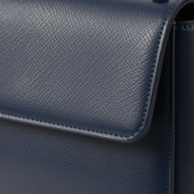 Close-up of Celine leather texture and hardware minimalism