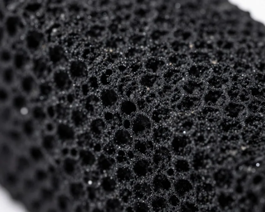 Close-up of activated carbon filter material texture