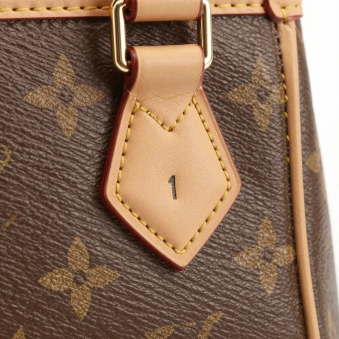 Close-up of authentic luxury bag authentication details