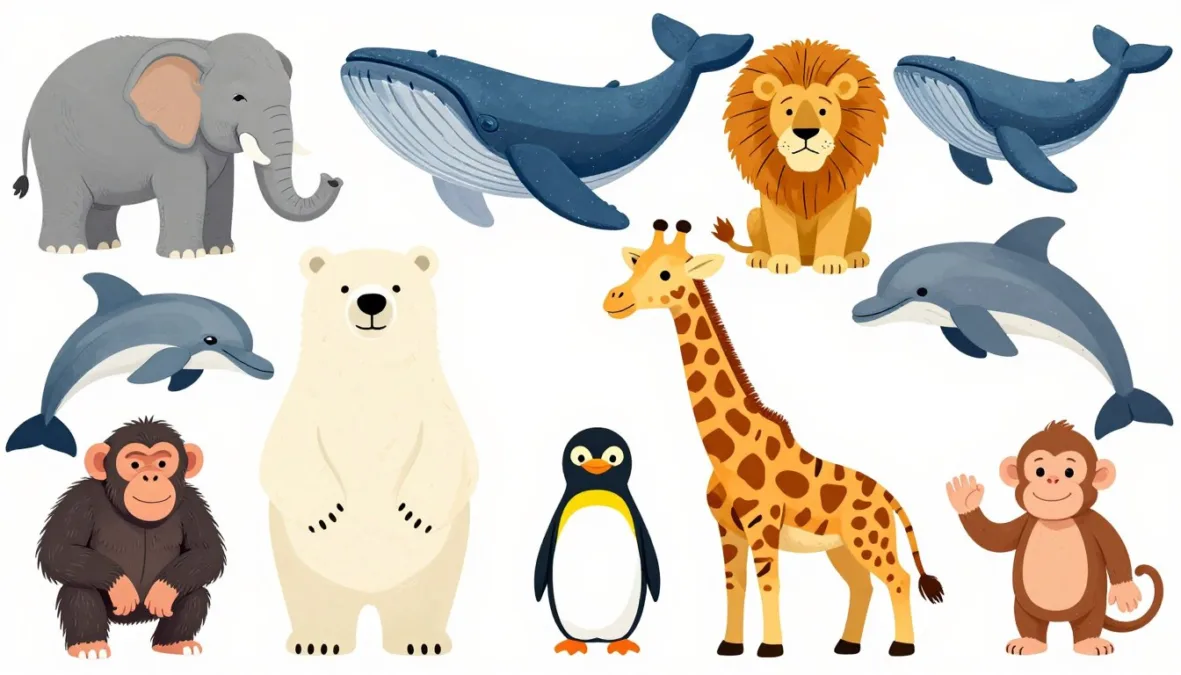 Collage showing all top 10 animals together representing biodiversity of planet Earth