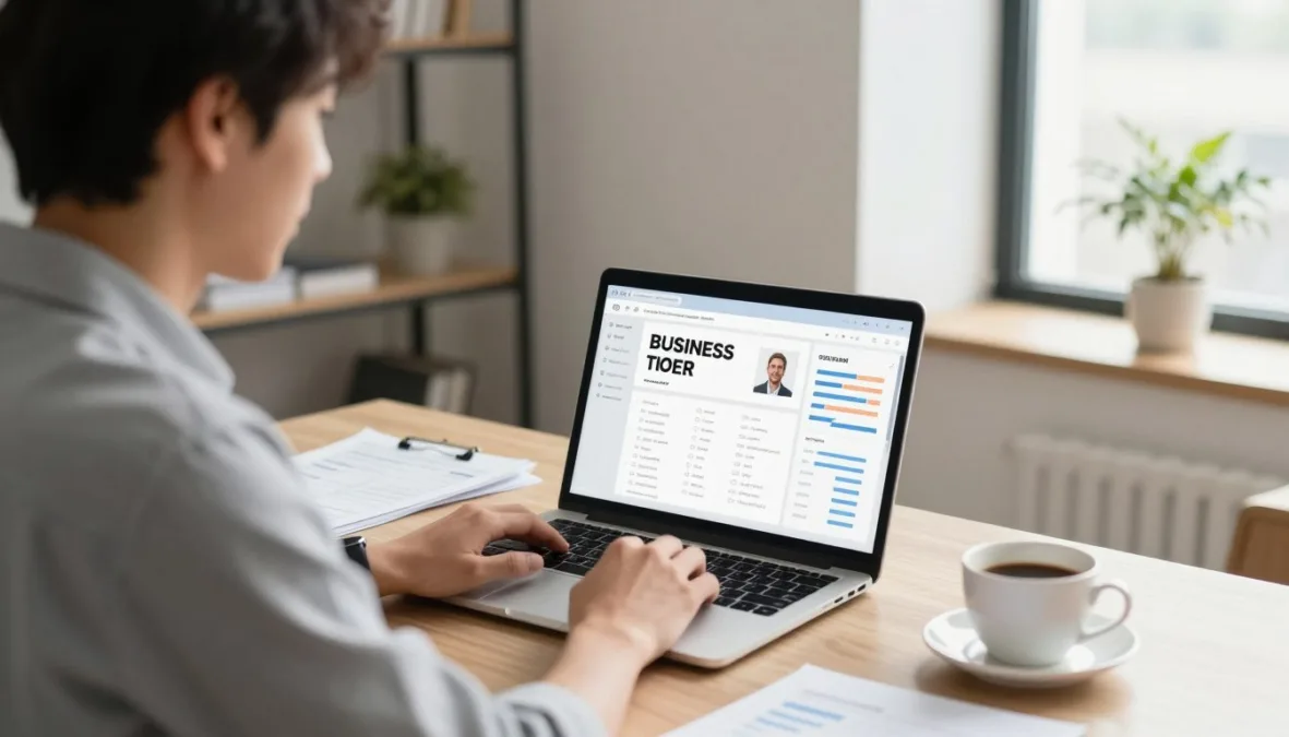 Confident entrepreneur beginning business journey with laptop and planning materials