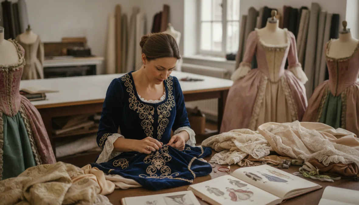 Costume designer creating period film wardrobe