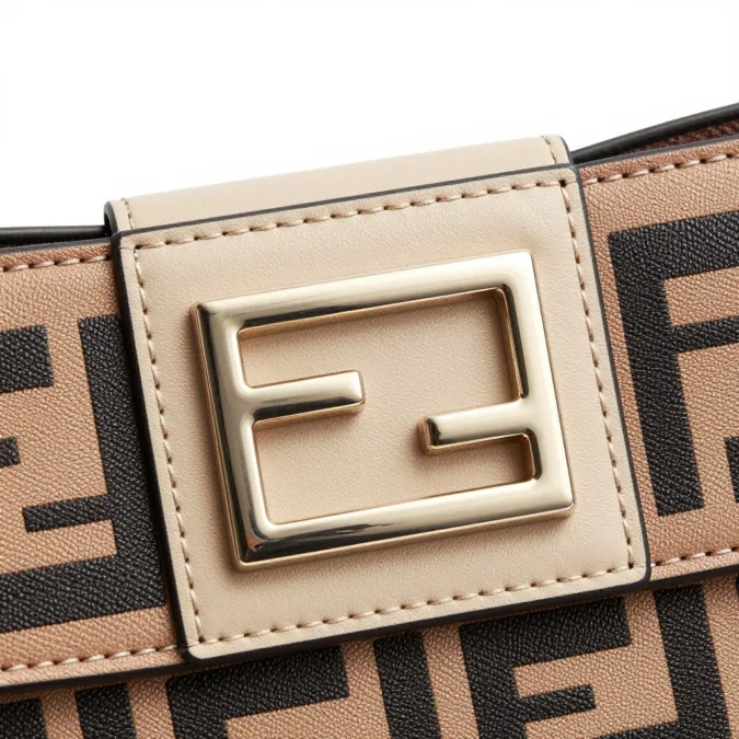 Detailed close-up of Fendi craftsmanship and FF logo