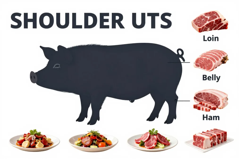 Diagram showing different pork cuts and their culinary uses