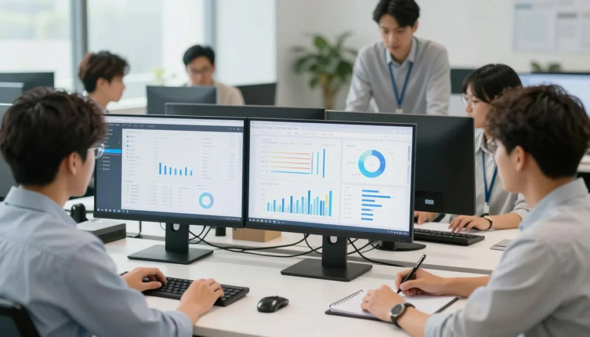 Digital marketing team analyzing campaign performance data for small business clients