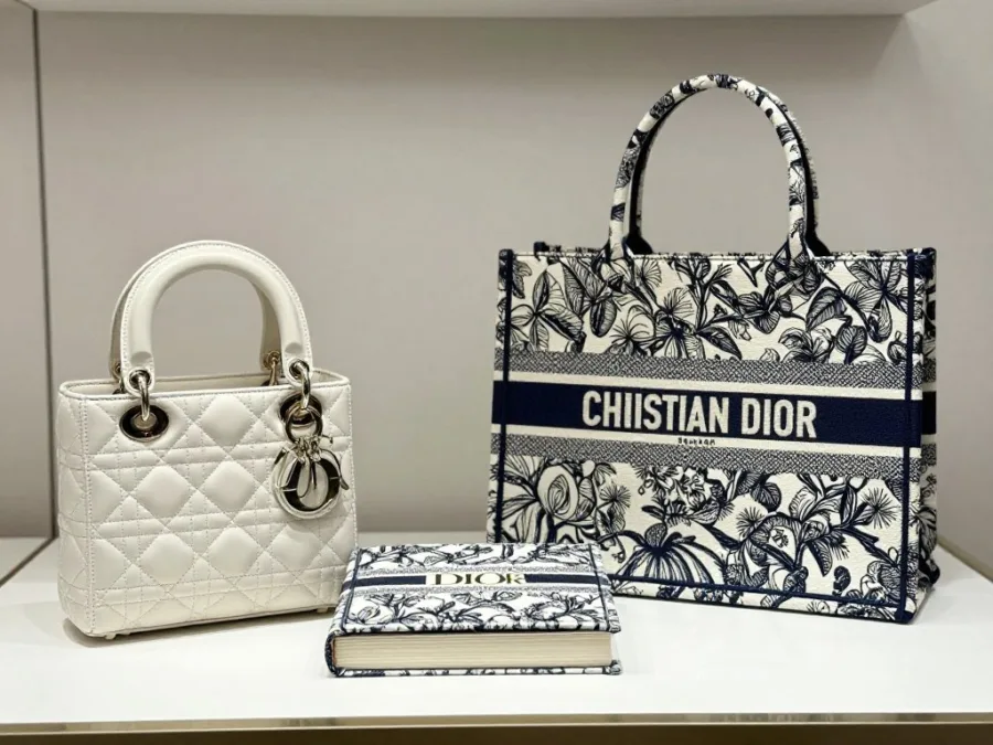 Dior Lady Dior and Book Tote bags display