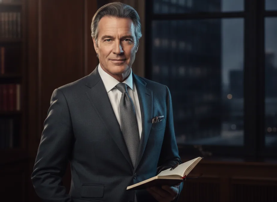 Distinguished British actor in sophisticated setting