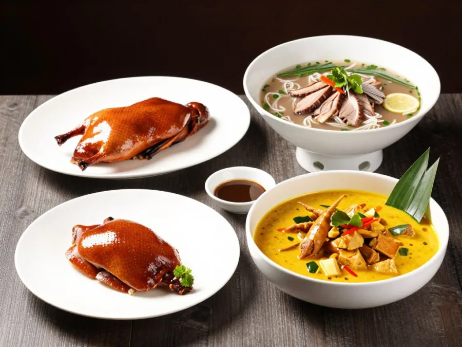 Duck dishes from various global cuisines showing preparation styles