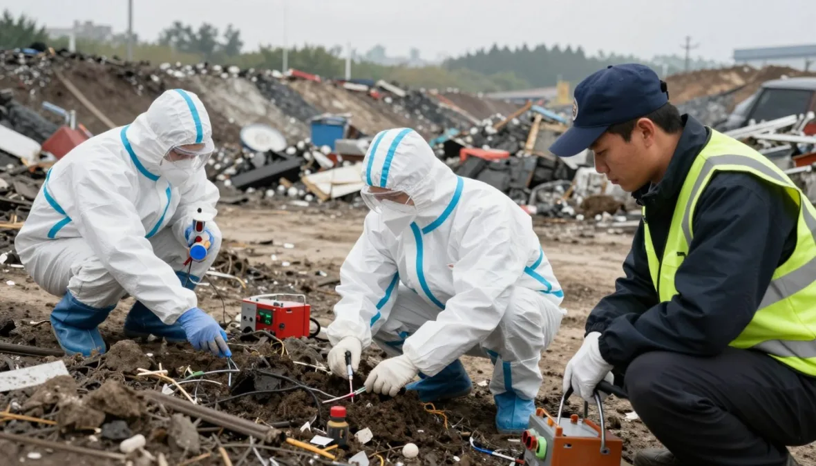 Environmental crime investigation showing illegal waste dumping