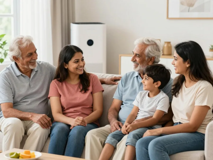 Family breathing clean air comfortably at home