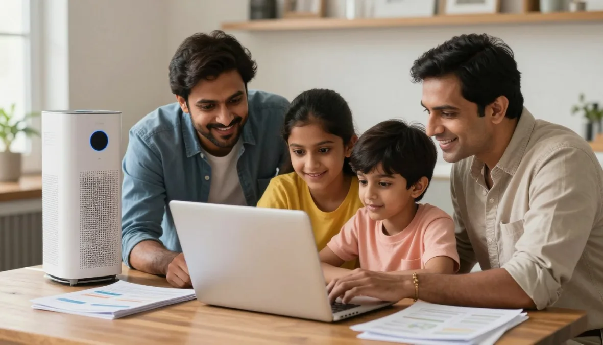 Family researching air purifiers together