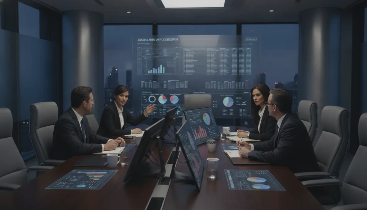 Film industry professionals analyzing market trends