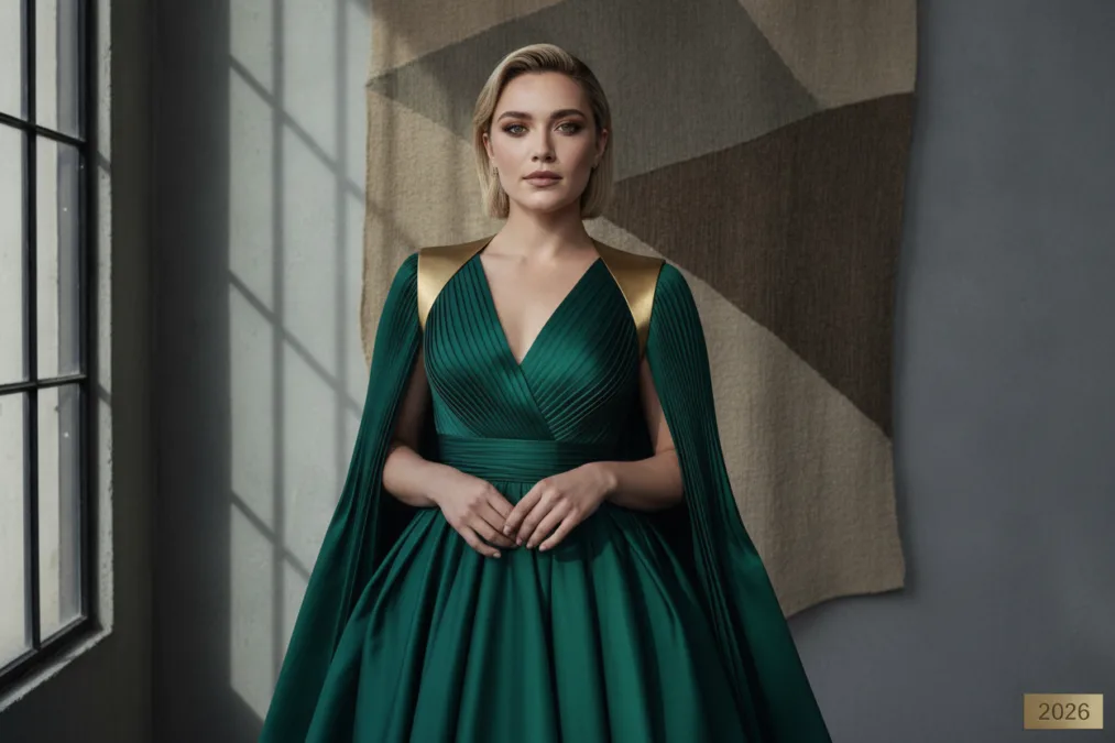 Florence Pugh elegant portrait in contemporary fashion
