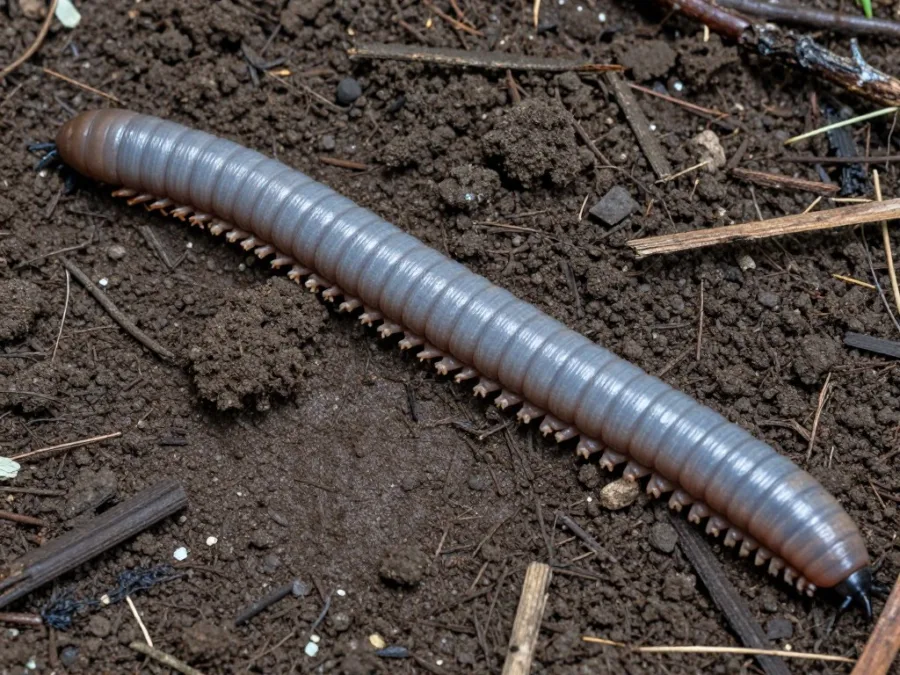Giant Gippsland earthworm in its natural Australian habitat showing extreme length and distinctive blue-grey coloration
