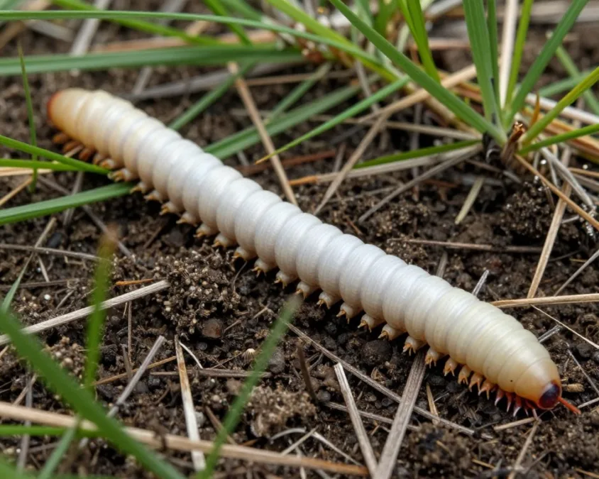 Giant Palouse earthworm in characteristic white coloration against dark prairie soil background