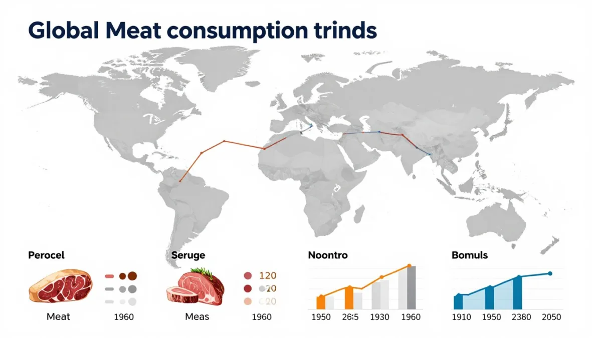 Global meat consumption trends visualization showing historical and projected data