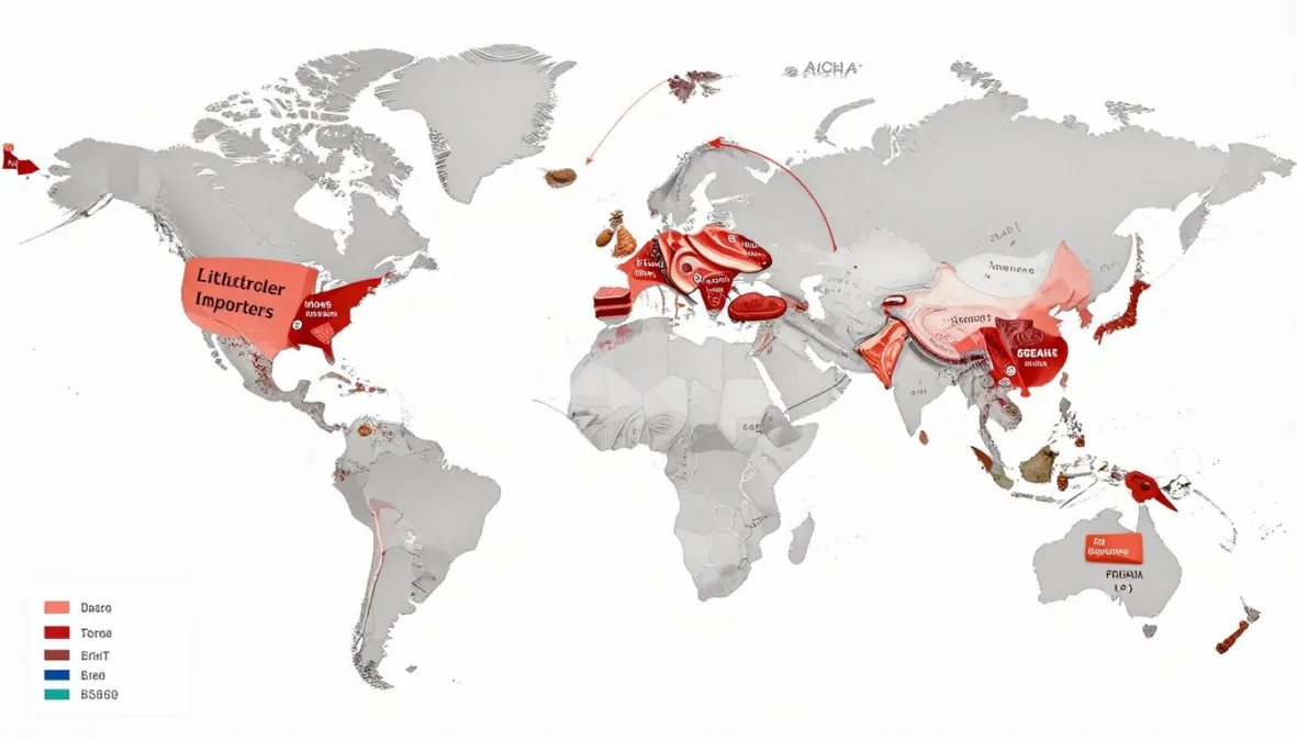 Global meat trade routes and volumes visualization