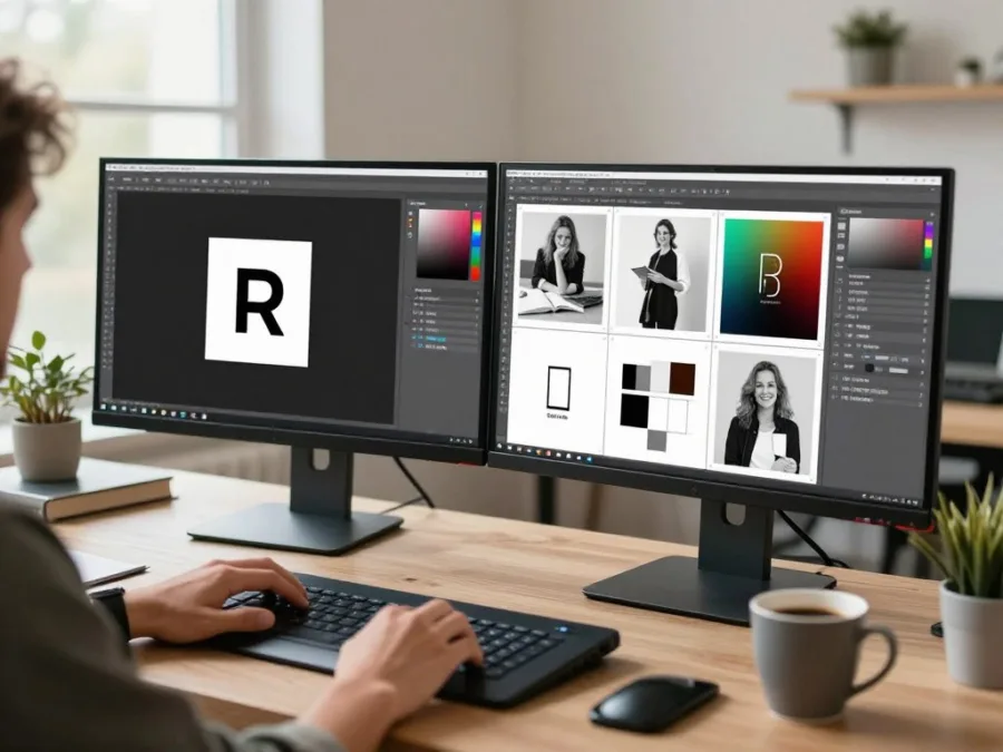 Graphic designer creating brand identity materials for small business client