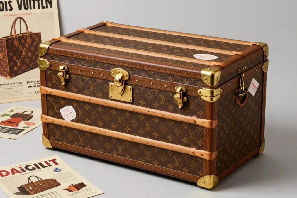 Historical Louis Vuitton trunk and vintage advertisements