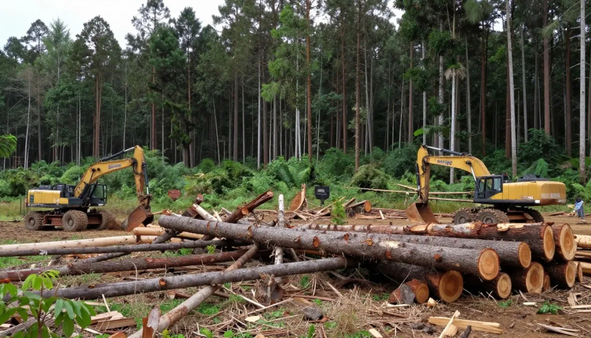 Illegal logging operation in protected forest area