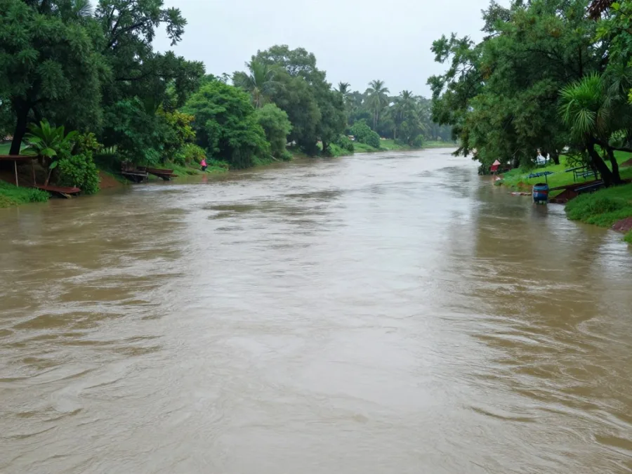 Indian river overflowing after heavy rainfall