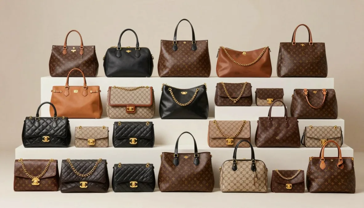 Luxury handbag collection organized by style and occasion