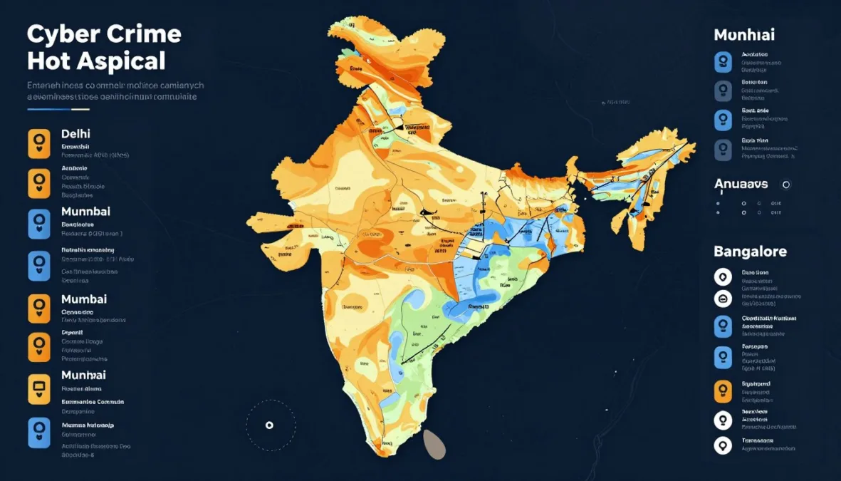 Map of India showing cyber crime hotspots and affected regions