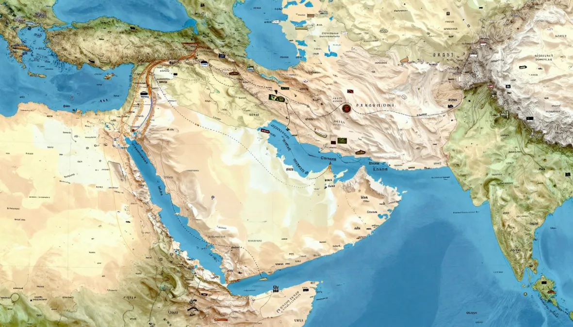 Map showing the Strait of Hormuz and surrounding countries impacted by the 2026 Iran War
