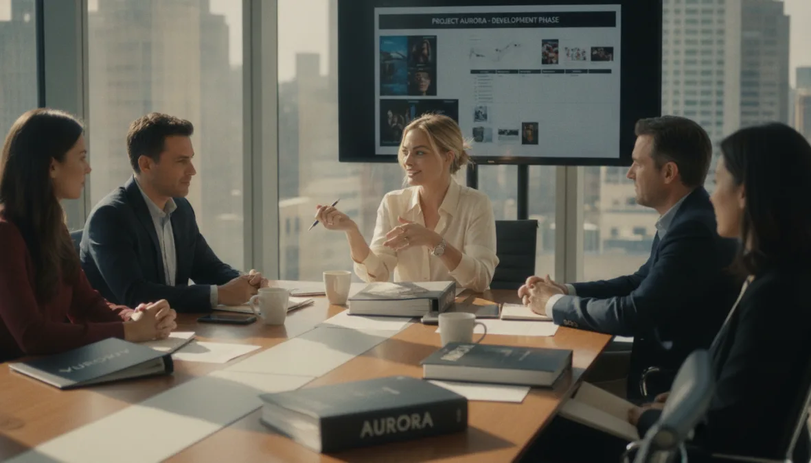 Margot Robbie in producer meeting discussing film project