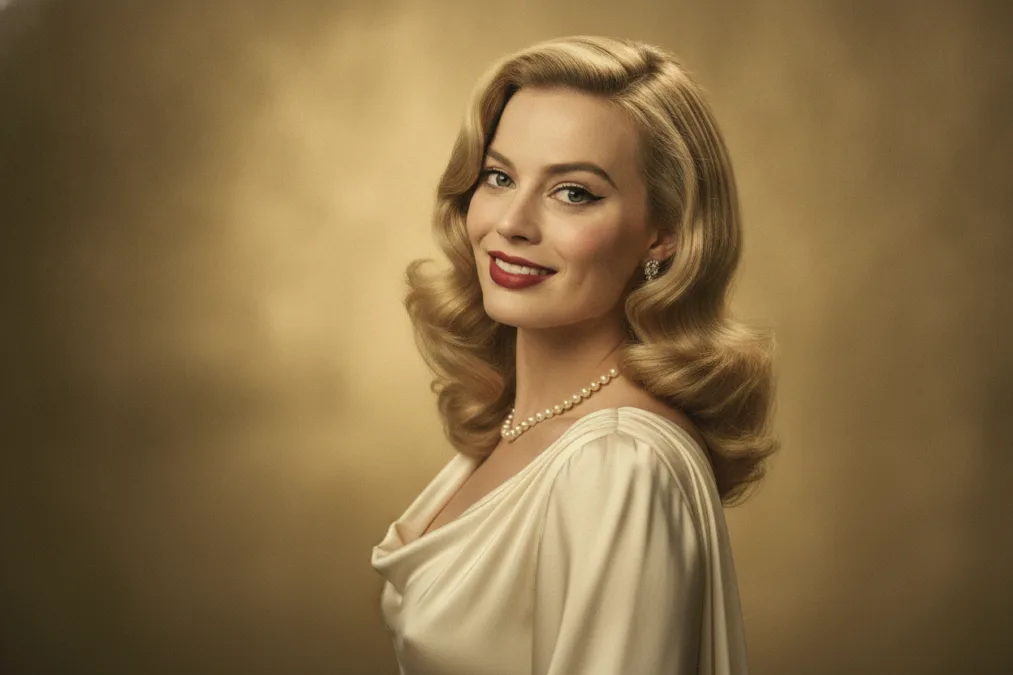 Margot Robbie sophisticated portrait in elegant styling