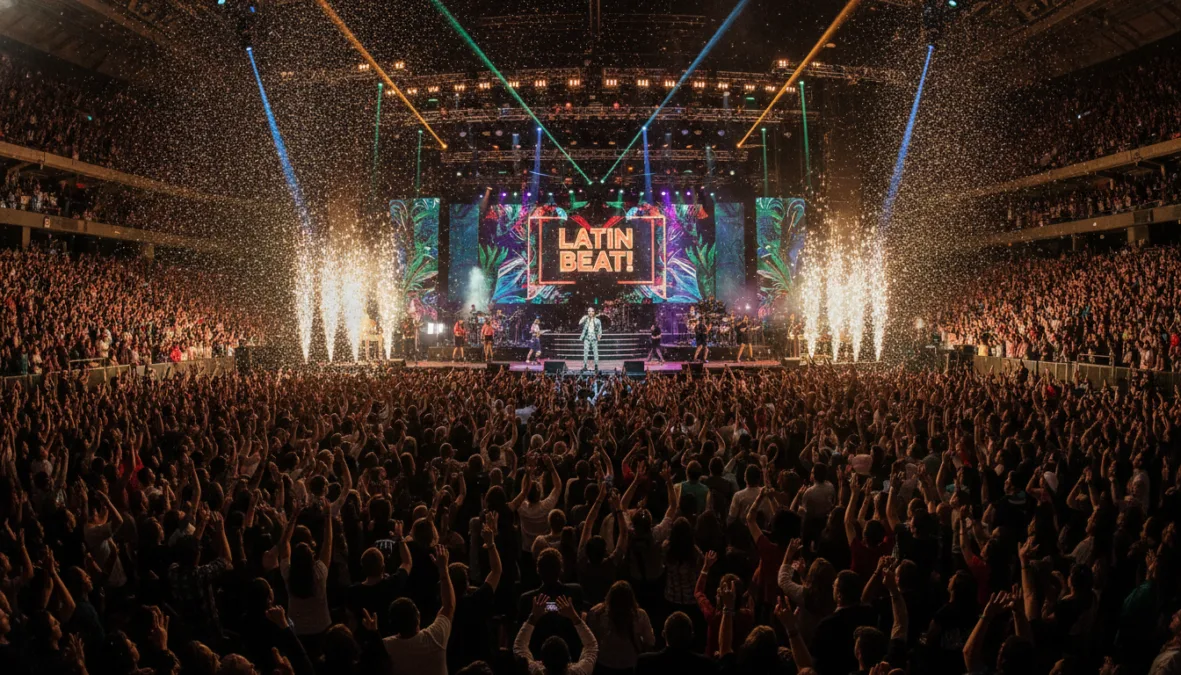 Massive concert with enthusiastic Latin audience