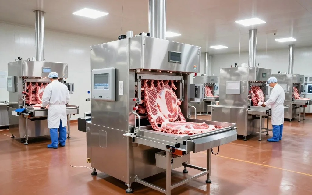 Meat processing facility showing modern industrial operations
