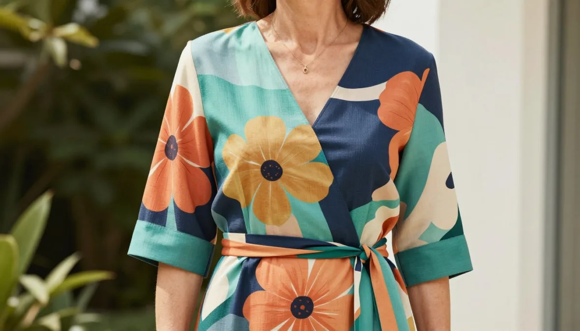 Modern floral print outfit for women over 50